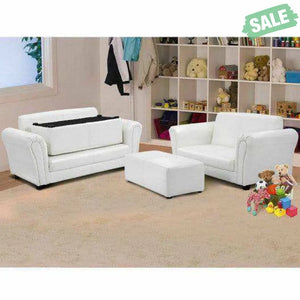 Black/White Kids Double Sofa with Ottoman-Black Black Kids Chairs & Seating