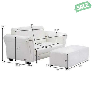 Black/White Kids Double Sofa with Ottoman-Black Black Kids Chairs & Seating