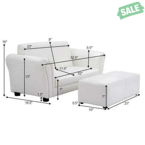 Black/White Kids Double Sofa with Ottoman-Black Black Kids Chairs & Seating