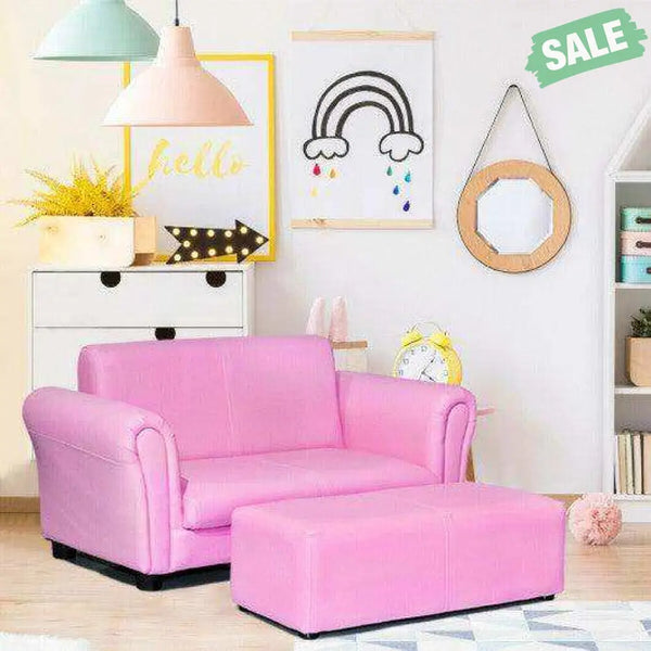 Black/White Kids Double Sofa with Ottoman-Black Black Kids Chairs & Seating