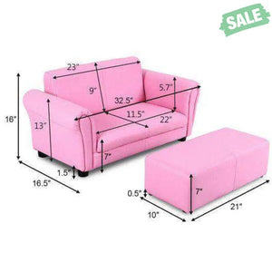 Black/White Kids Double Sofa with Ottoman-Black Black Kids Chairs & Seating