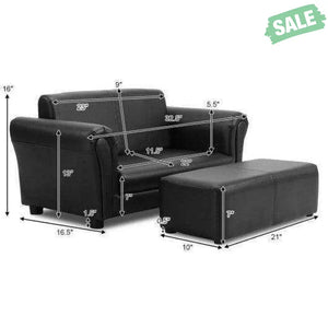 Black/White Kids Double Sofa with Ottoman-Black Black Kids Chairs & Seating