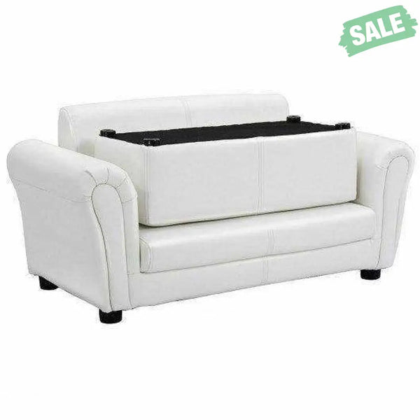 Black/White Kids Double Sofa with Ottoman-Black Black Kids Chairs & Seating