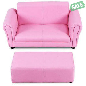 Black/White Kids Double Sofa with Ottoman-Black Black Kids Chairs & Seating