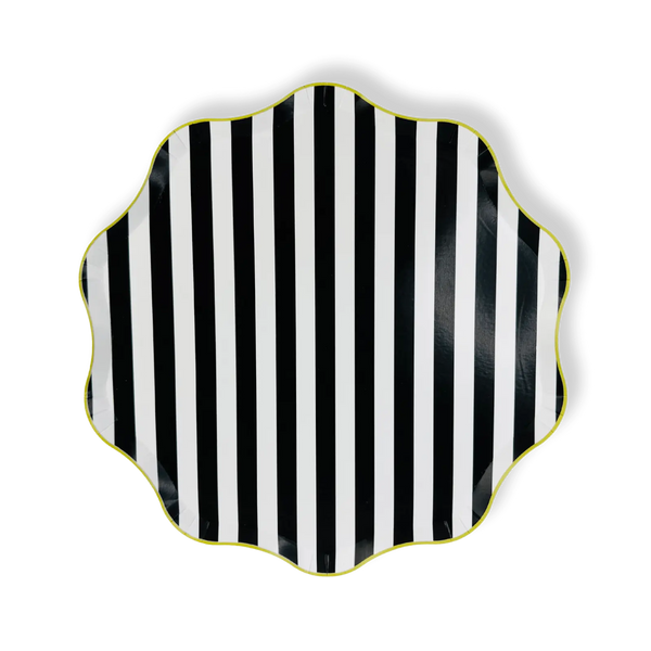 Black & White Striped Paper Party Plate (12pcs)
