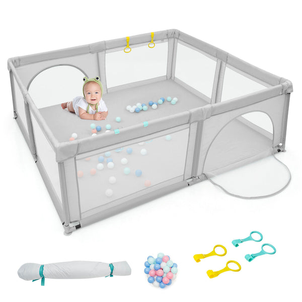 Large infant playpen safety center with 50 ocean balls, perfect for feeding and nursing playtime. Angle 18 view.
