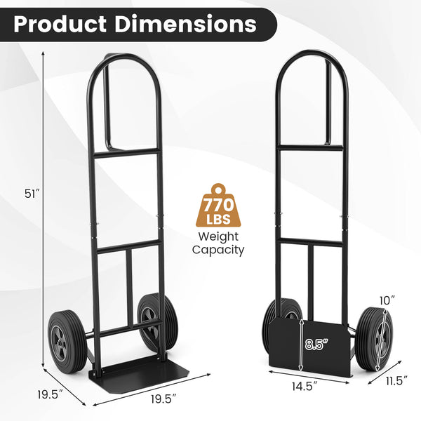 P-Handle Sack Truck with 10 Inch Wheels and Foldable Load Area
