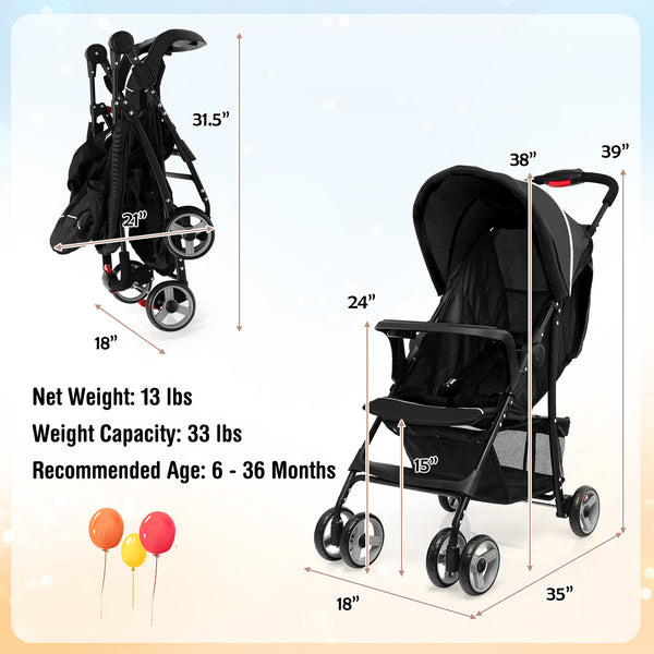Toddler travel stroller for airplane with canopy and adjustable backrest, perfect for comfortable journeys.