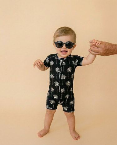 Bamboo Shorty Romper  | Palm Style Black