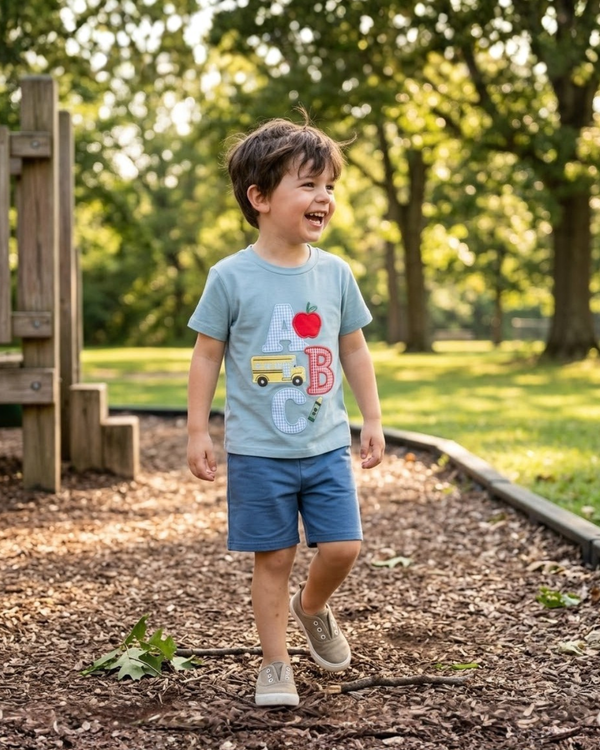Blue ABC School Shirt and Shorts Set