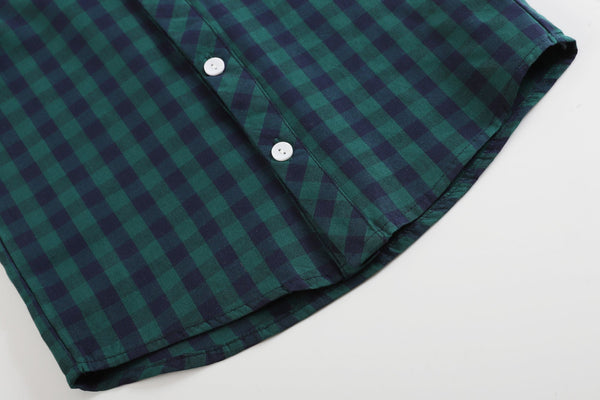 Blue and Green Gingham Boy Dress Shirt