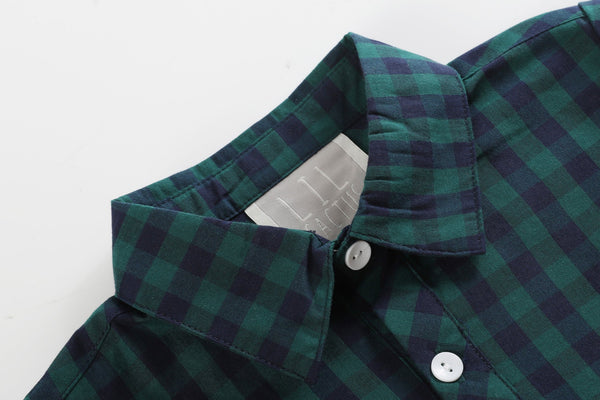 Blue and Green Gingham Boy Dress Shirt