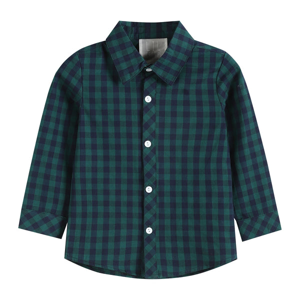 Blue and Green Gingham Boy Dress Shirt