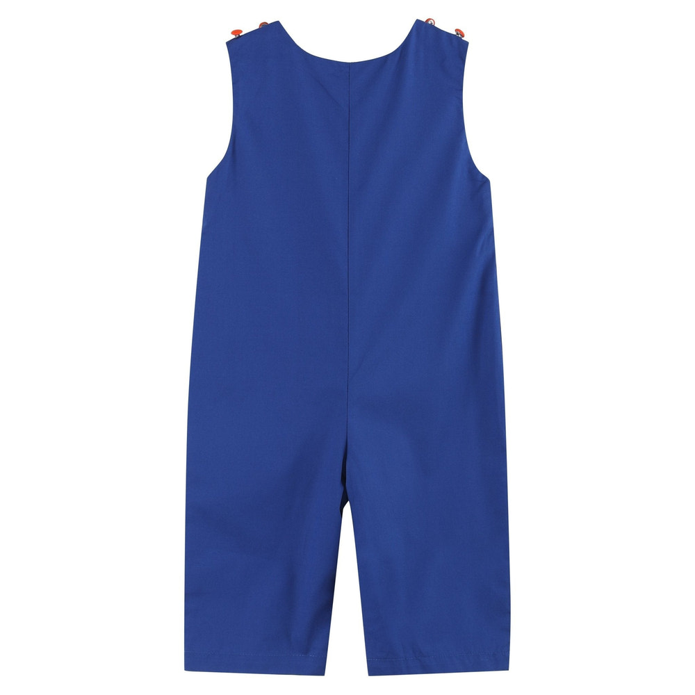 Blue and Orange Football Smocked Overalls - MOOGCO Baby