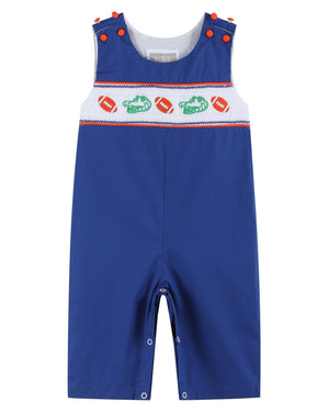 Lil Cactus Blue and Orange Football Smocked Longalls