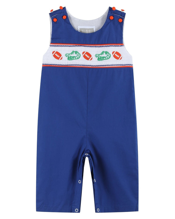 Lil Cactus Blue and Orange Football Smocked Longalls