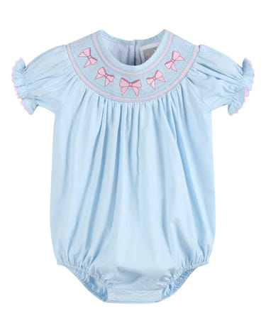 Blue and Pink Bow Smocked Romper