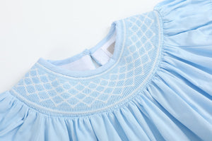 Blue and White Smocked Bishop Dress