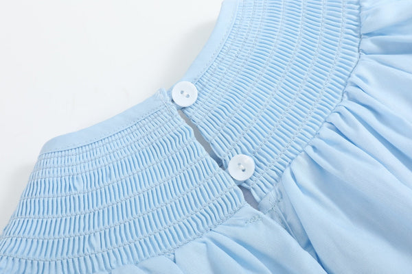 Blue and White Smocked Bubble Romper