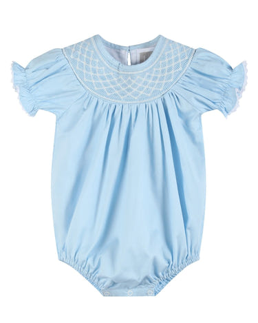 Blue and White Smocked Bubble Romper