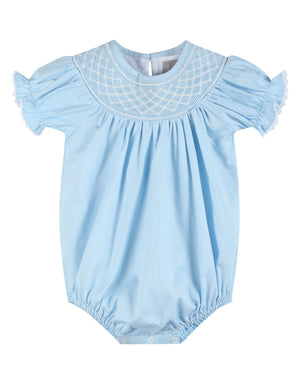 Blue and White Smocked Bubble Romper