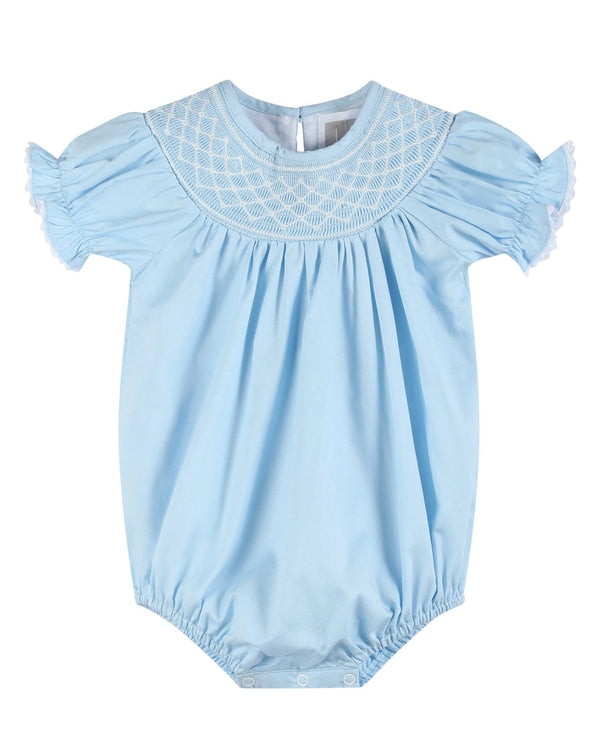 Blue and White Smocked Bubble Romper