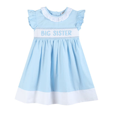 Blue Big Sister Smocked Dress for toddlers, perfect for special occasions and everyday wear.