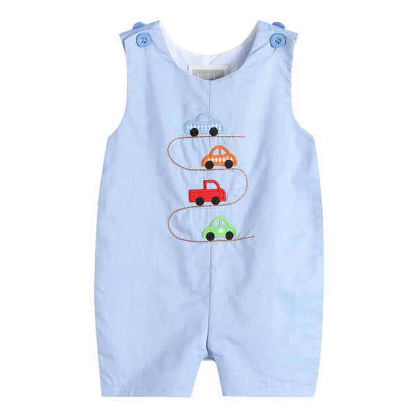 Blue Car Race Track Embroidery Shortalls