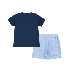 Blue Car Smocked T-Shirt and Shorts 2 pc. Set