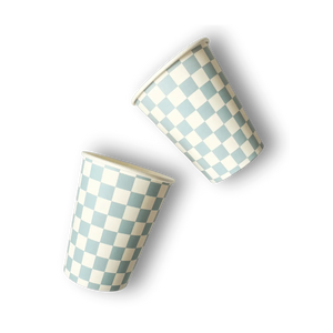 Blue Checkered Cups (Set of 8)