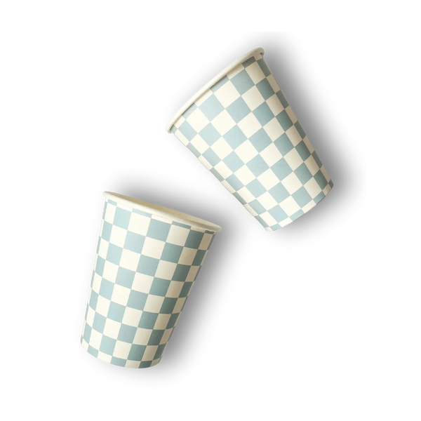 Blue Checkered Cups (Set of 8)