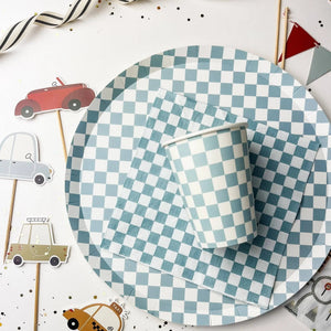 Blue Checkered Cups (Set of 8)