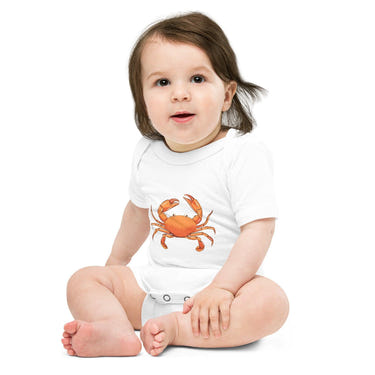 Crab baby short sleeve one piece bodysuit for infants, perfect for playful and comfortable wear.