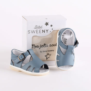 Blue Leather T-Bar Pre-Walker Sandals
