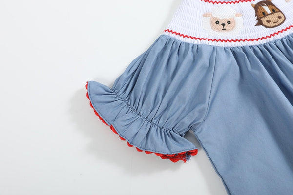 Blue Farm Animal Smocked Bishop Dress