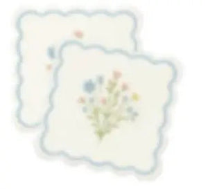 Blue Floral Scalloped Cocktail Napkins S40