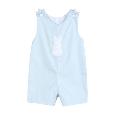Blue fuzzy bunny overalls for babies, perfect for playful and cozy outfits.
