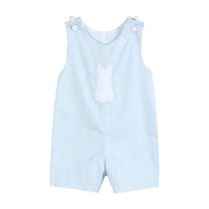 Blue fuzzy bunny overalls for babies, perfect for playful and cozy outfits.