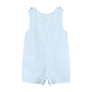 Blue fuzzy bunny overalls for babies, shown from angle 2, perfect for playful and cozy outfits.