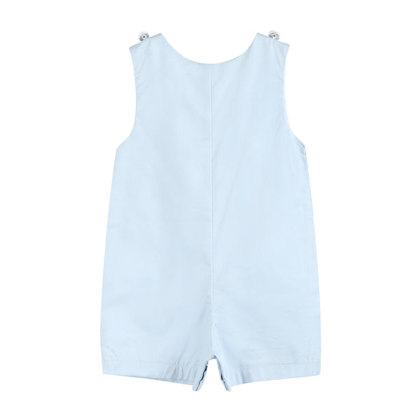 Blue fuzzy bunny overalls for babies, shown from angle 2, perfect for playful and cozy outfits.