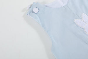 Blue fuzzy bunny overalls for babies, featuring a cute design, perfect for playful and cozy outfits.