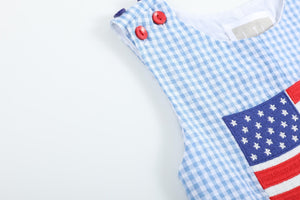Blue Gingham American Flag Pocket Shortalls