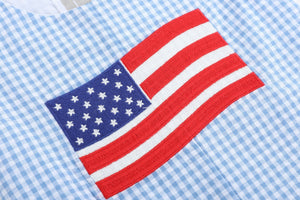 Blue Gingham American Flag Pocket Shortalls