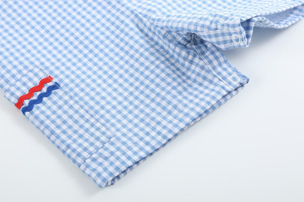 Blue Gingham American Flag Pocket Shortalls