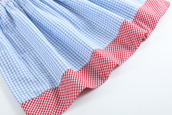 Blue Gingham American Flag Ruffle Dress