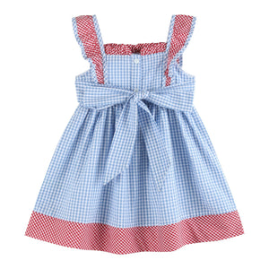 Blue Gingham American Flag Ruffle Dress