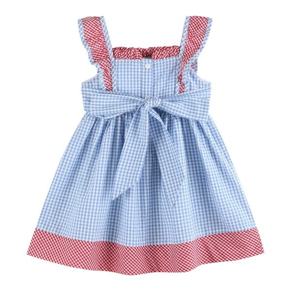 Blue Gingham American Flag Ruffle Dress