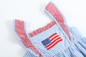 Blue Gingham American Flag Ruffle Dress