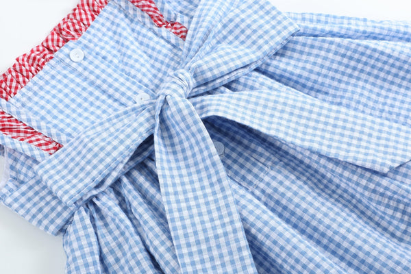 Blue Gingham American Flag Ruffle Dress