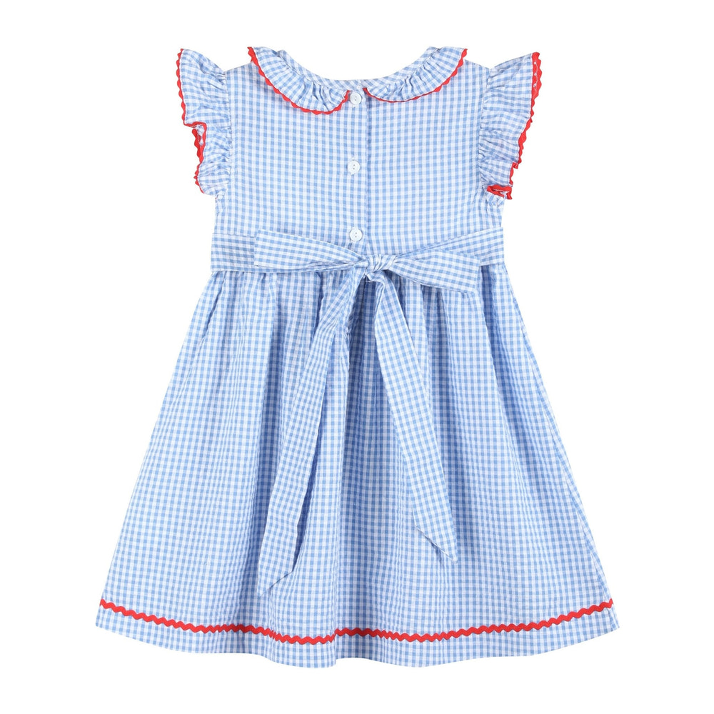 Blue Gingham Crawfish Smocked Dress